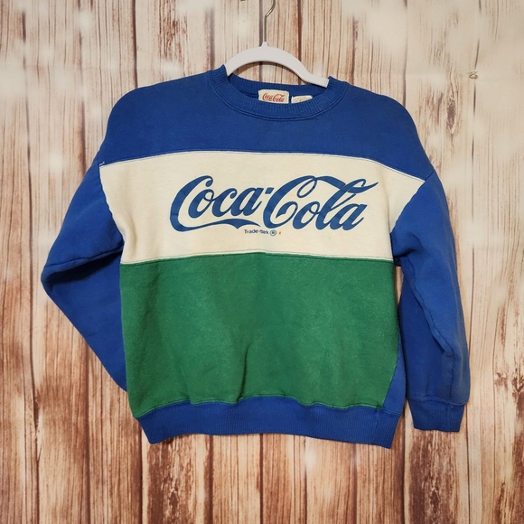 Shirts | Vintage Coca Cola Logo Color Block Sweatshirt 8s Green Blue S |  Poshmark